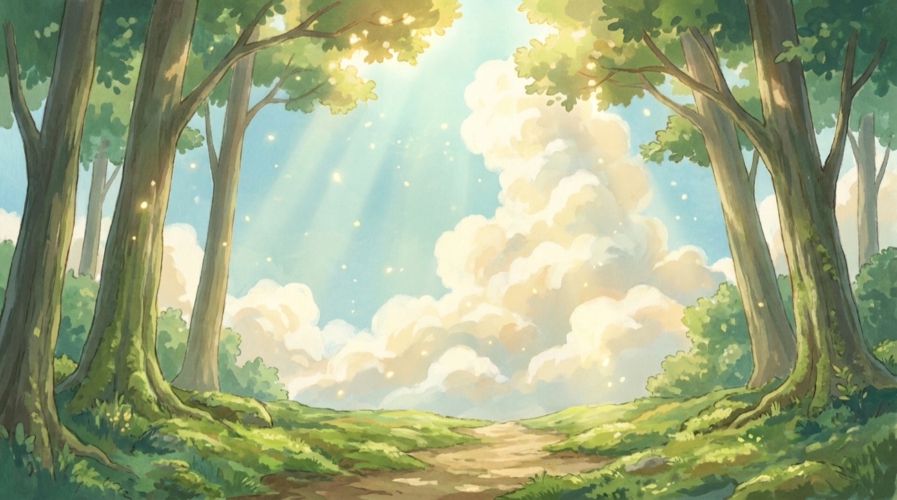 Sunbeams through a forest