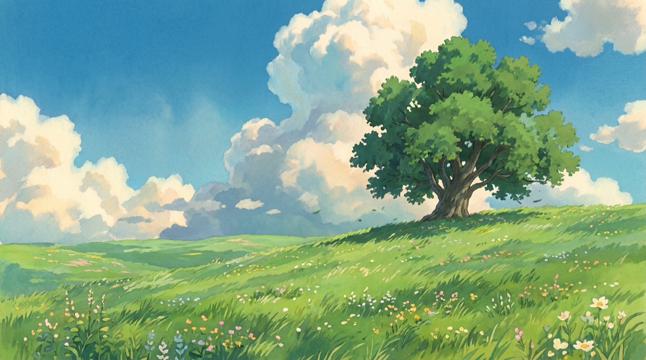 A meadow with drifting clouds